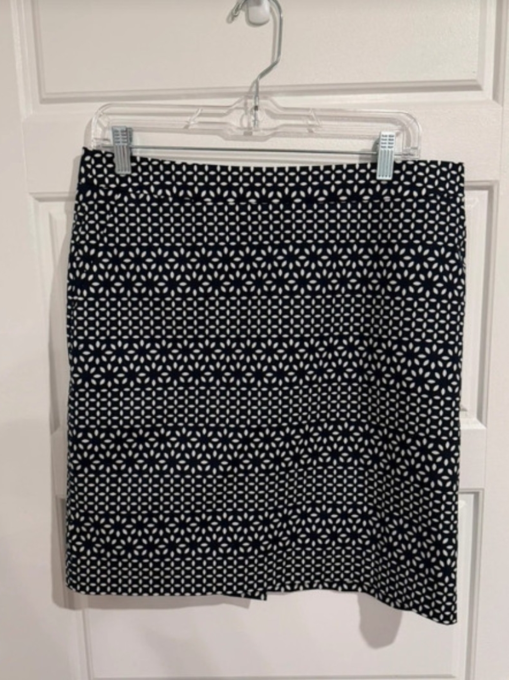 Brooks Brothers Black and White Mini Skirt with Floral Geometric Print